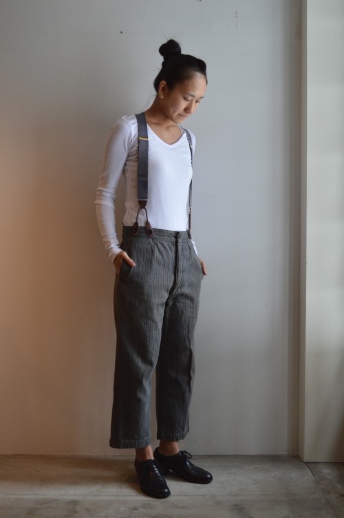 裾幅225cmFrench vintage stripe work pants