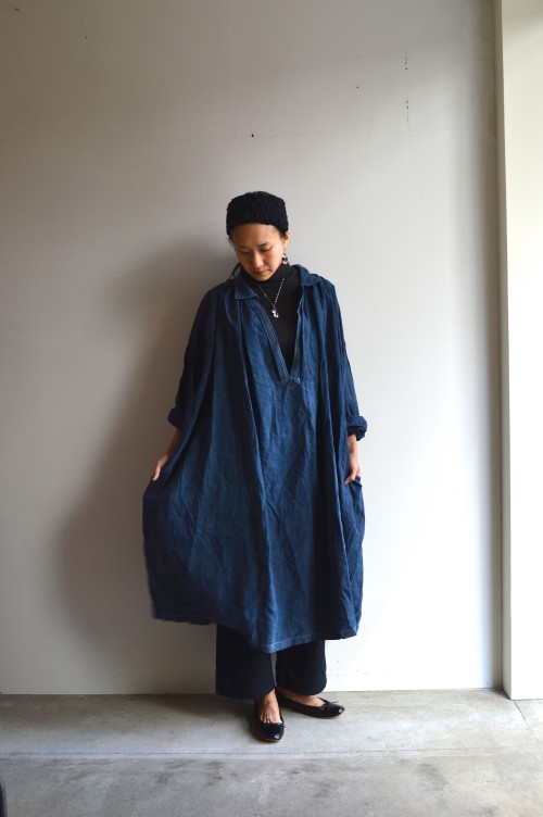 国産好評indigo linen smock インディゴリネンスモック トップス