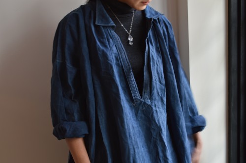 indigo linen smock インディゴリネンスモック-